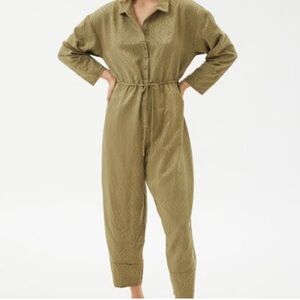 Out From Under Jayce Jacquard Jumpsuit Womens S Olive Green Satin Embossed